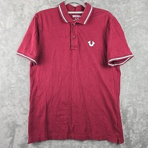 True‎ Religion Polo Shirt Men's Small Red Graphic Varisty Retro Pique
